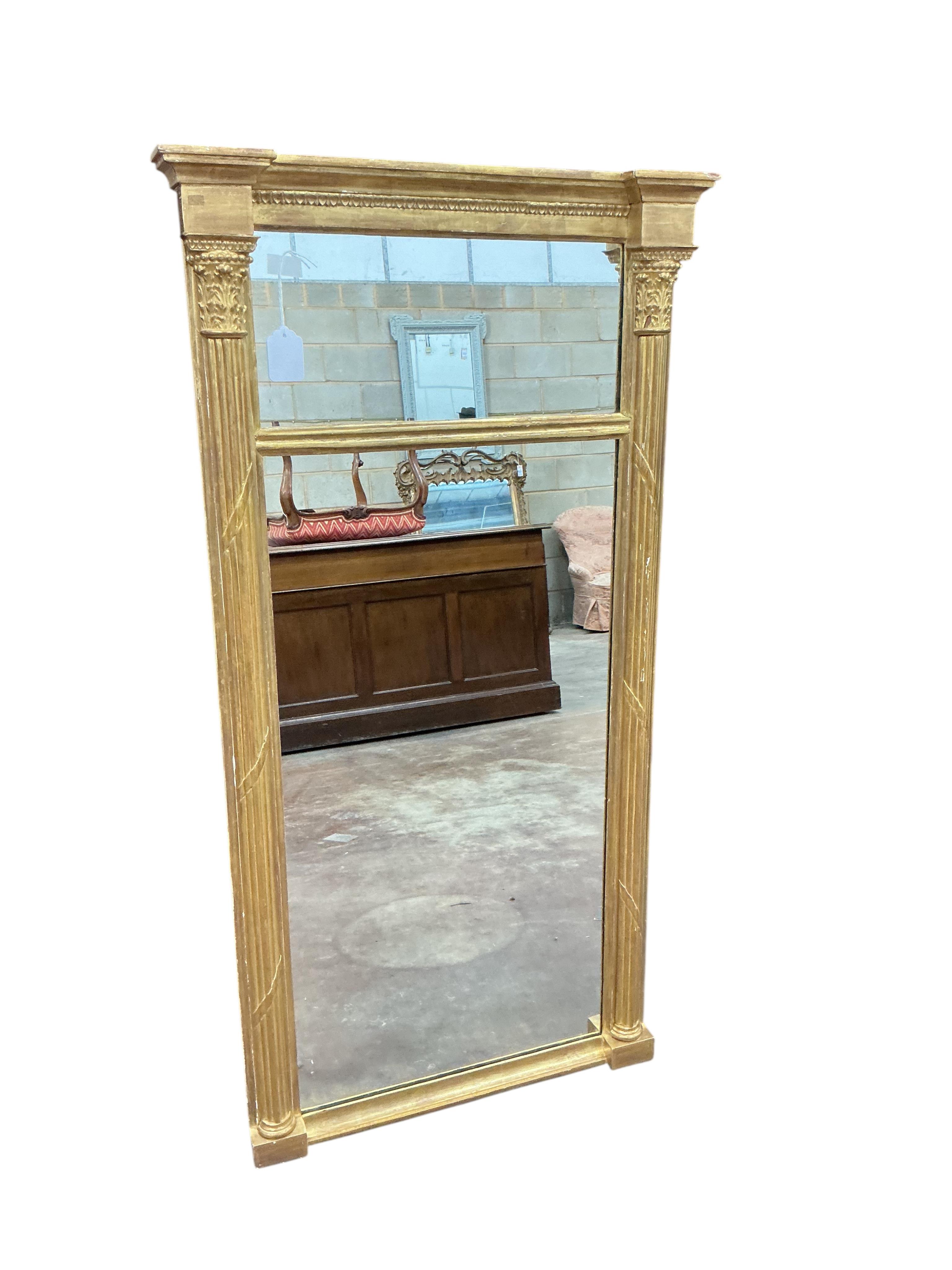 A Regency and later giltwood and composition pier glass, width 61cm, height 118cm